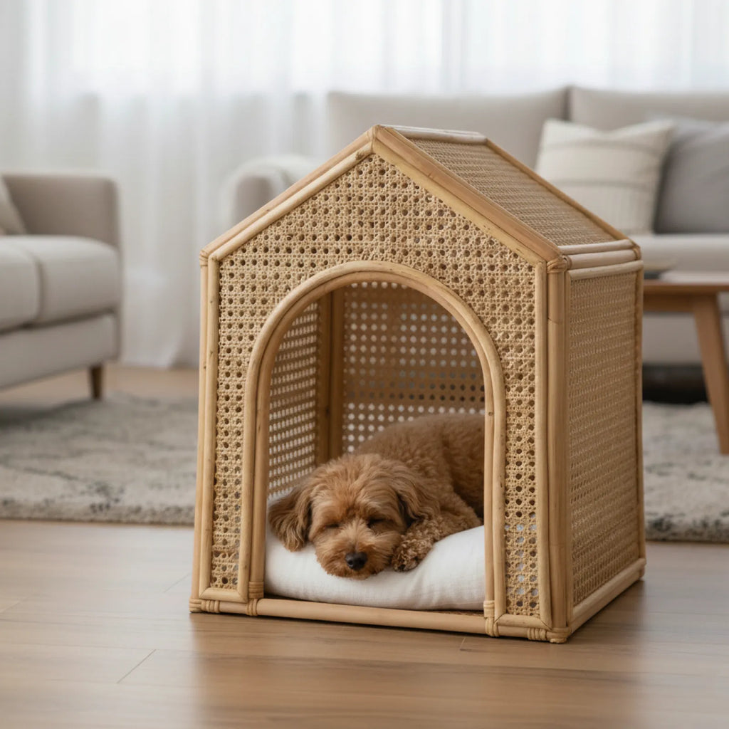 Natural  Woven Rattan Indoor Dog Cat House