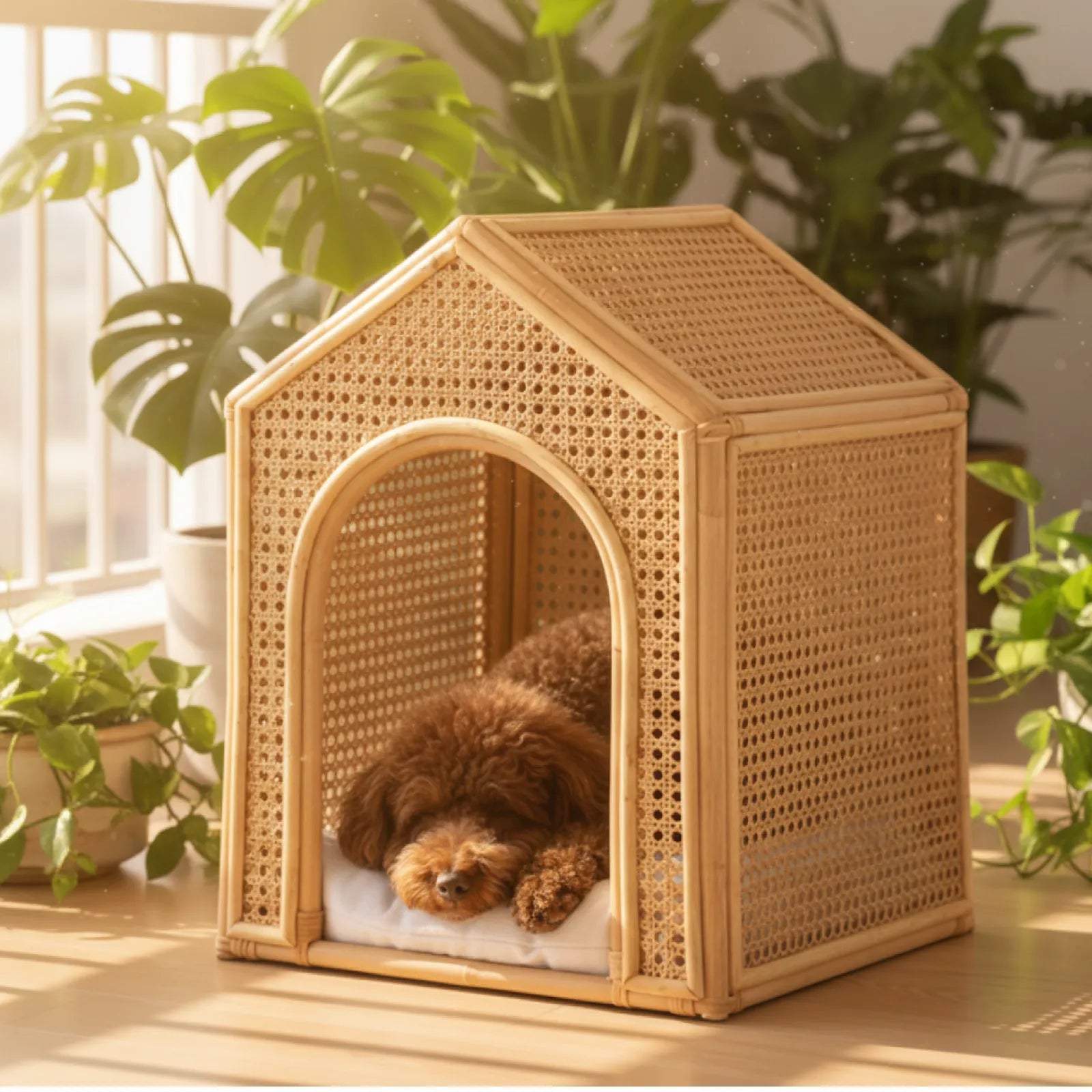 Natural  Woven Rattan Indoor Dog Cat House