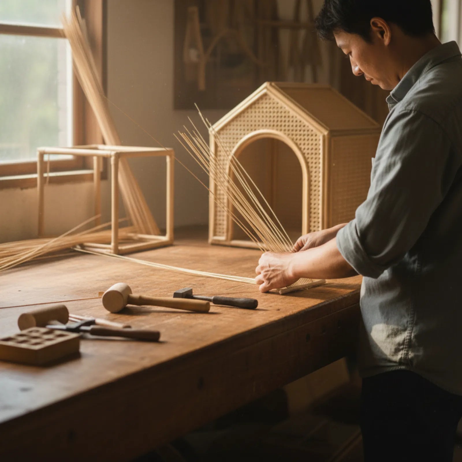 Natural  Woven Rattan Indoor Dog Cat House