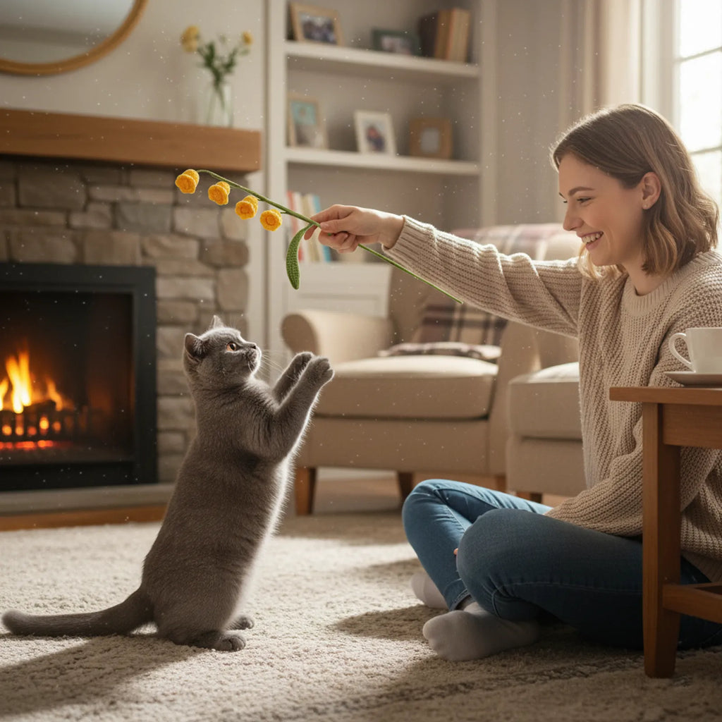Handmade Crochet Lily of the Valley Cat Teaser Wand