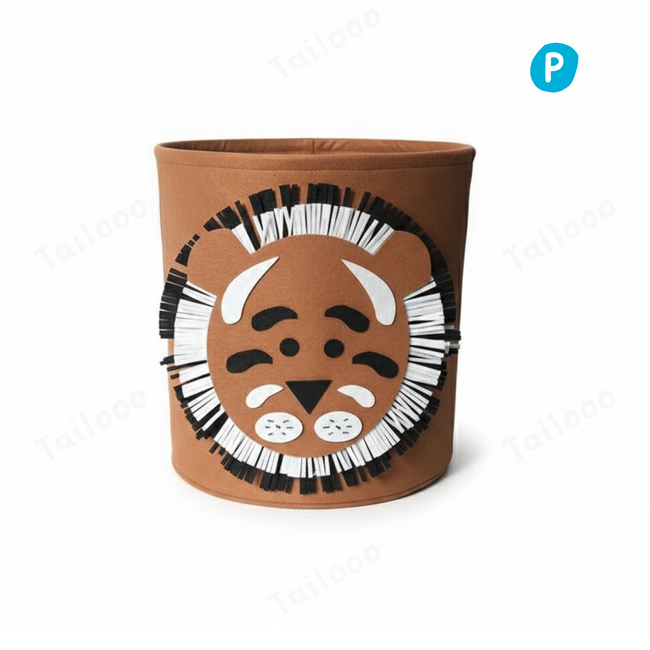 Tiger-Shaped Felt Cat Toy Box & Dog Toy Storage Basket Hover Image