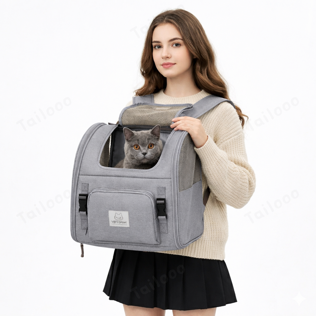 Expandable Breathable Cat Backpack Carrier for Hiking and Travel（Gray） Main Image