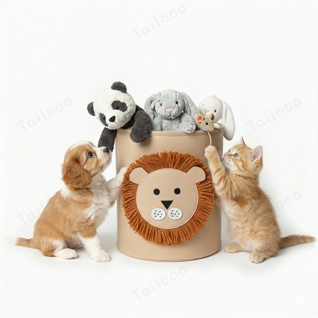 Lion-Shaped Felt Cat & Dog Toy Box Storage Basket Main Image