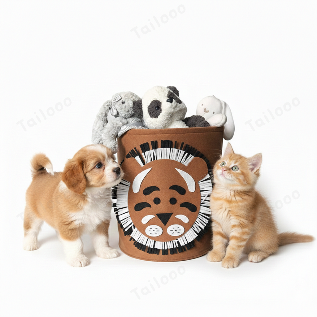 Tiger-Shaped Felt Cat Toy Box & Dog Toy Storage Basket