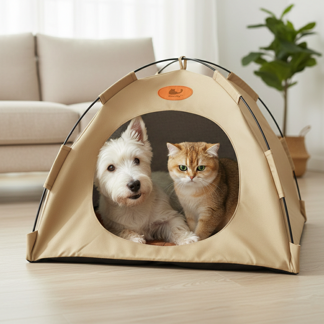 Detachable Foldable Pet Tent Bed – Off-White Main Image