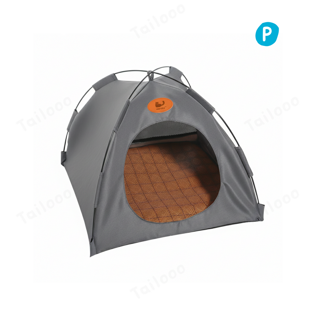 Detachable Foldable Pet Tent Bed – Breathable Fabric Cat & Dog Bed for Indoor & Outdoor Use（Gray ）