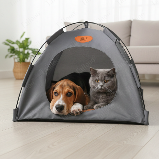 Detachable Foldable Pet Tent Bed – Breathable Fabric Cat & Dog Bed for Indoor & Outdoor Use（Gray ） Main Image