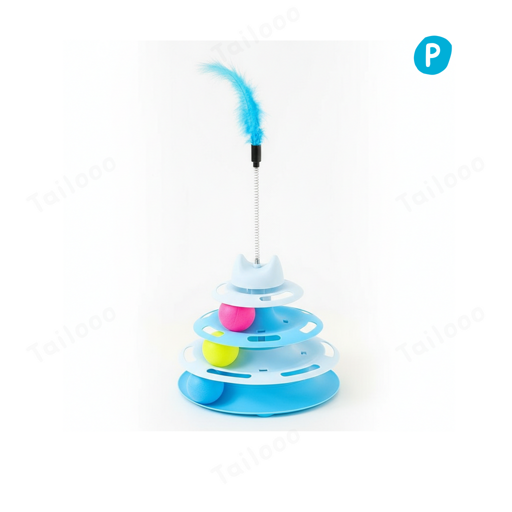 4-Tier Cat Ball Track Toy with Feather – Blue