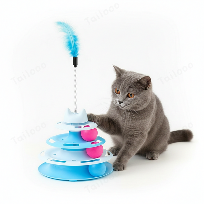 4-Tier Cat Ball Track Toy with Feather – Blue Main Image