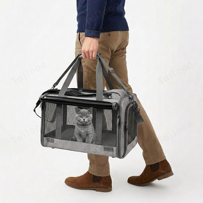Breathable Cat Backpack: Foldable Travel Carrier for Small Dogs（Gray） Main Image