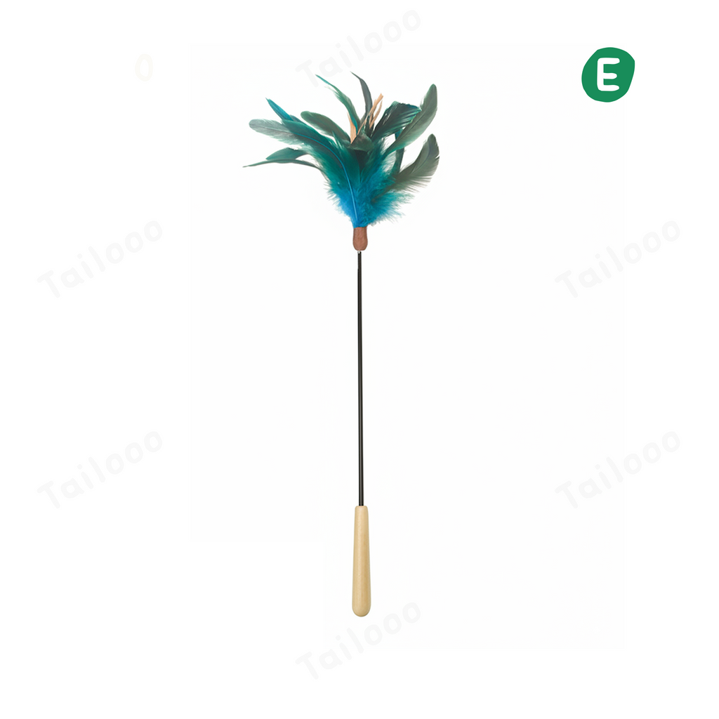 Natural Bird Feather Cat Teaser Wand – Blue Feather