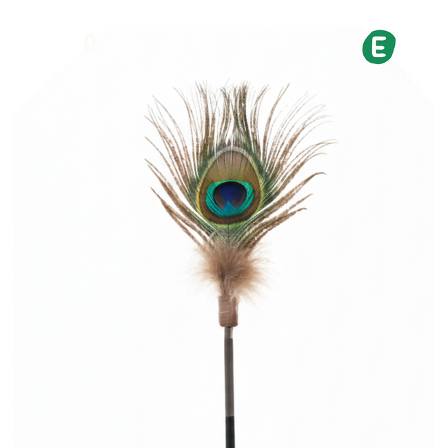 Natural Bird Feather Cat Teaser Wand – Peacock Tail Hover Image