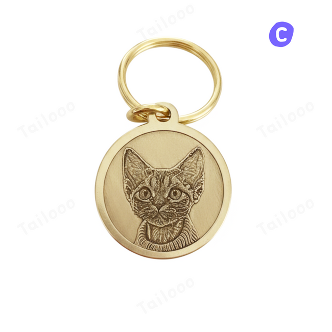 Custom Engraved Brass Pet ID Tag – Personalized Dog & Cat Collar Pendant Hover Image
