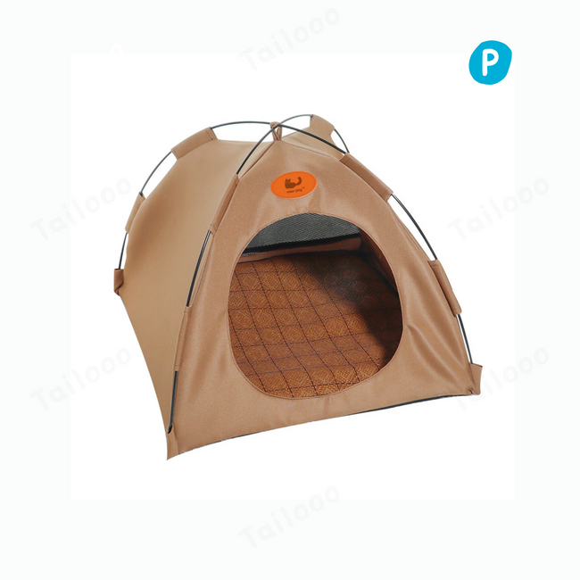 Detachable Foldable Pet Tent Bed – Breathable Fabric Cat & Dog Bed for Indoor & Outdoor Use（Brown） Hover Image
