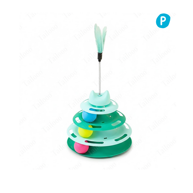 4-Tier Cat Ball Track Toy with Feather – Green Hover Image