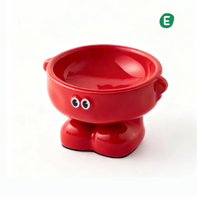 Ceramic Cartoon Elevated Pet Bowl – Red Hover Image