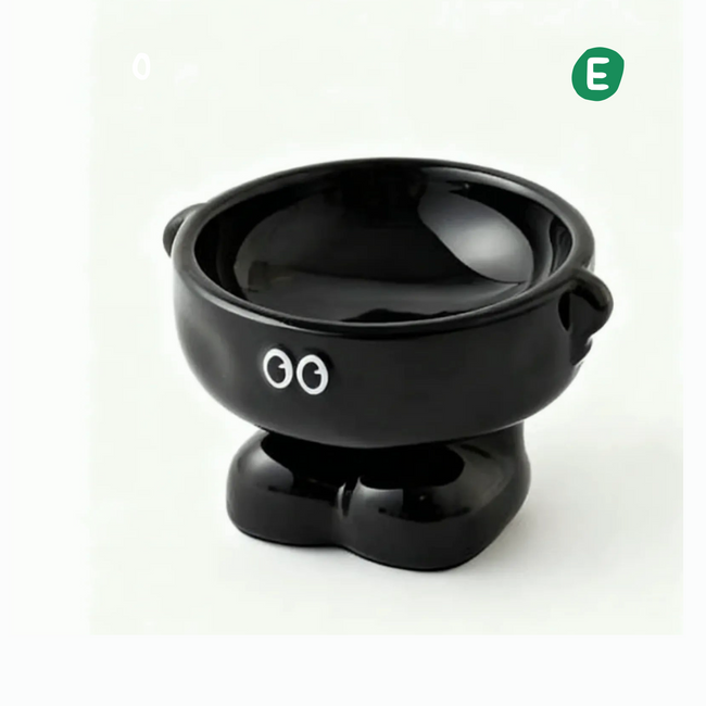 Ceramic Cartoon Elevated Pet Bowl – Black Hover Image