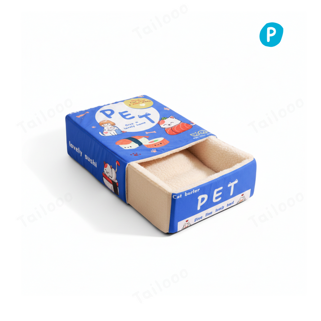 Fully Enclosed Cat & Small Dog Bed – Sushi Box Hover Image