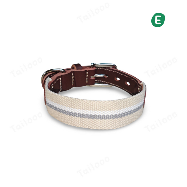 Beige Woven Cotton Leather Dog Collar Adjustable Durable Tailooo Hover Image