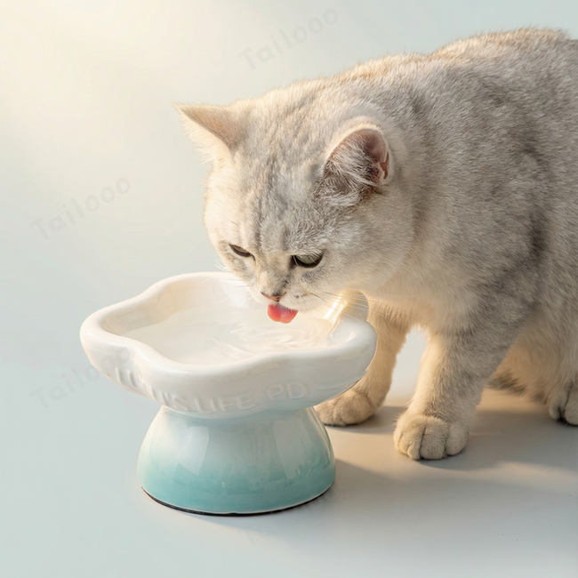 Elevated Ceramic Raised Cat Bowls - Cyan Azure Pet Feeder Main Image