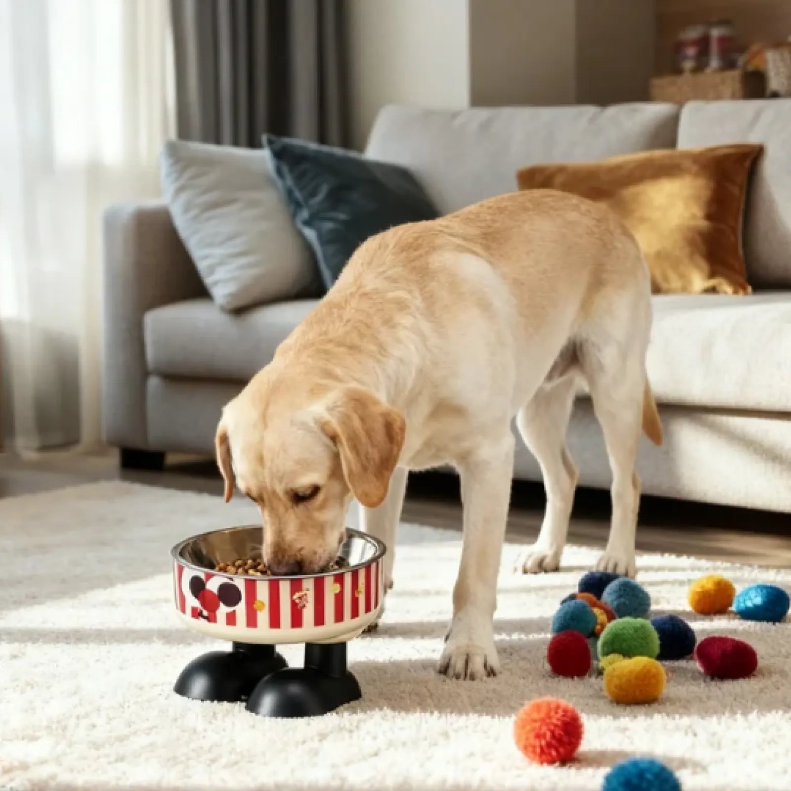 Cartoon Elevated Pet Bowl – White & Red