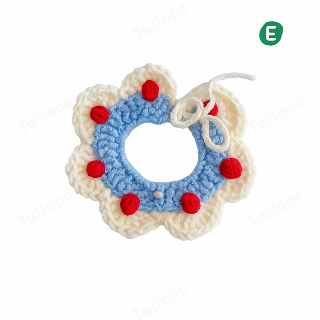 Handmade Crochet Pet Bandana Collar – Blue & White Cotton for Dogs & Cats Tailooo Hover Image