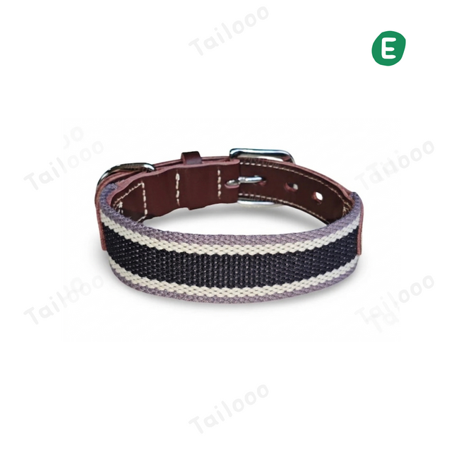 Black Woven Cotton Leather Dog Collar Adjustable Durable Hover Image