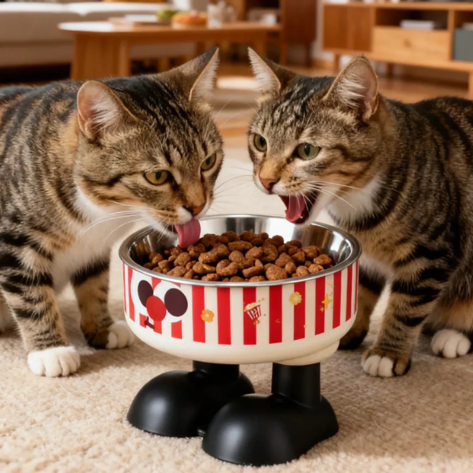 Cartoon Pet Food Bowl with Stainless Steel Inner Dish – Elevated Cute Dog & Cat Feeding Bowl, Non-Slip & Easy to Clean