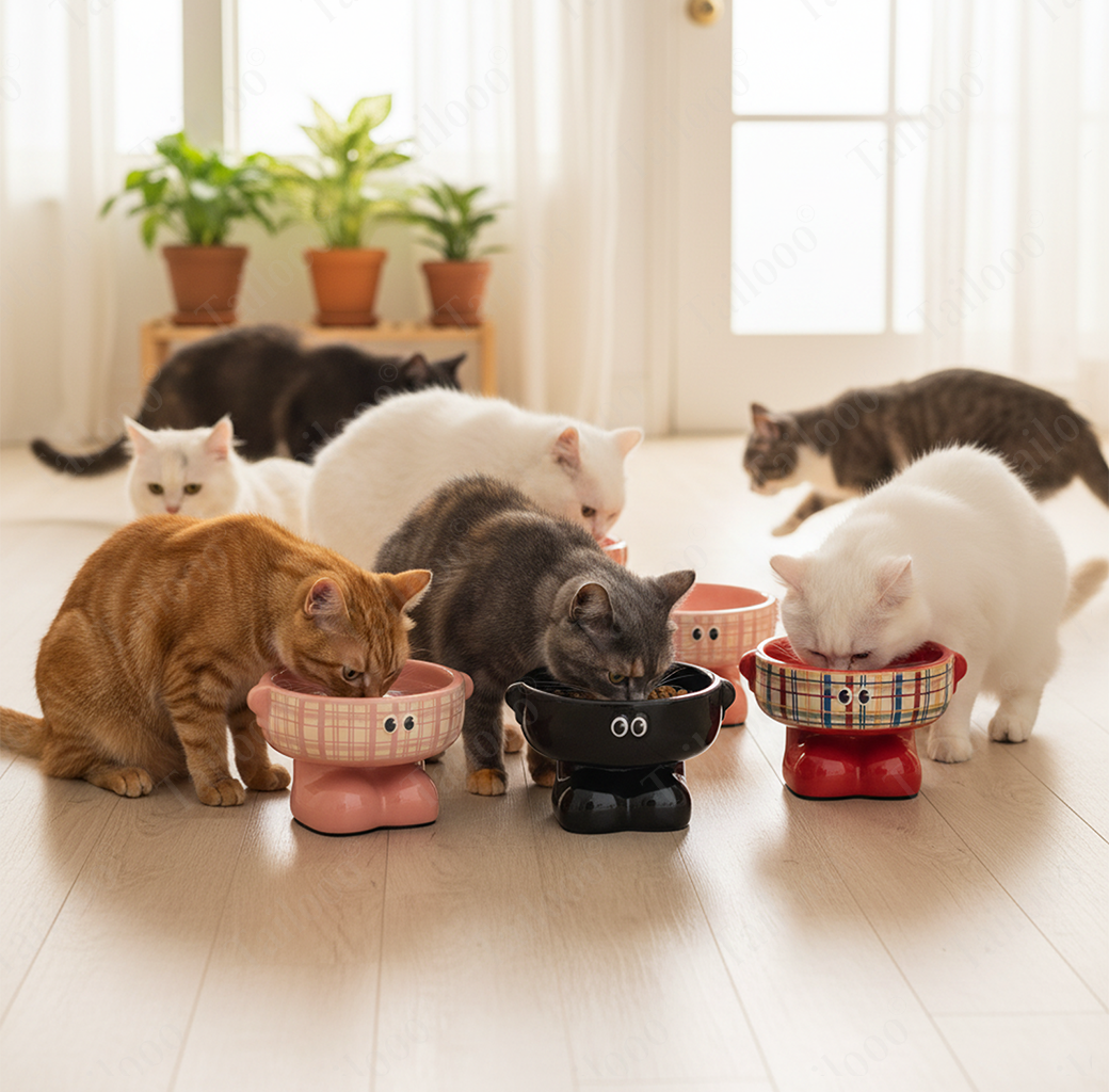 Ceramic Cartoon Elevated Pet Bowl – Pink