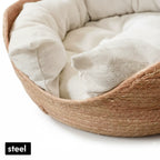 Woven Rattan Pet Bed with Cushion for Puppies & Kittens