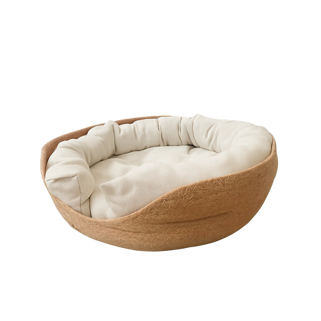 Woven Rattan Pet Bed with Cushion for Puppies & Kittens Hover Image