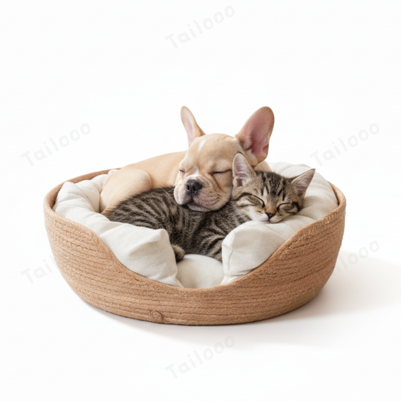 Woven Rattan Pet Bed with Cushion for Puppies & Kittens