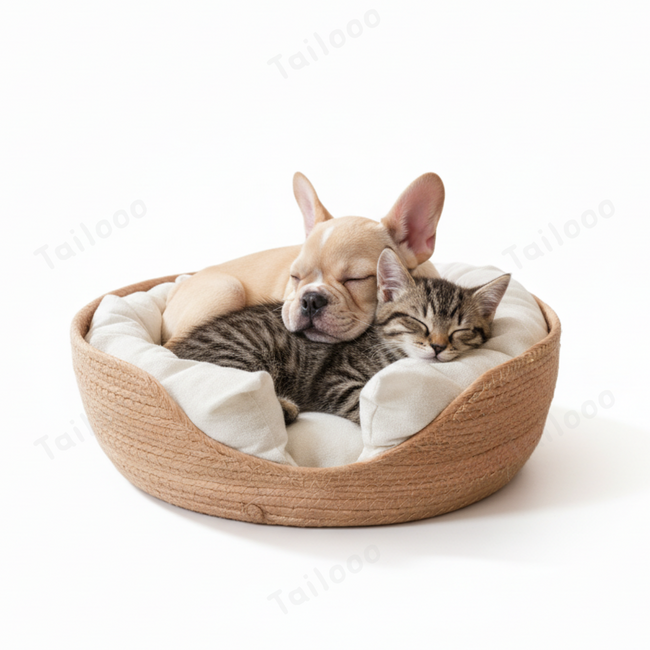 Woven Rattan Pet Bed with Cushion for Puppies & Kittens Main Image