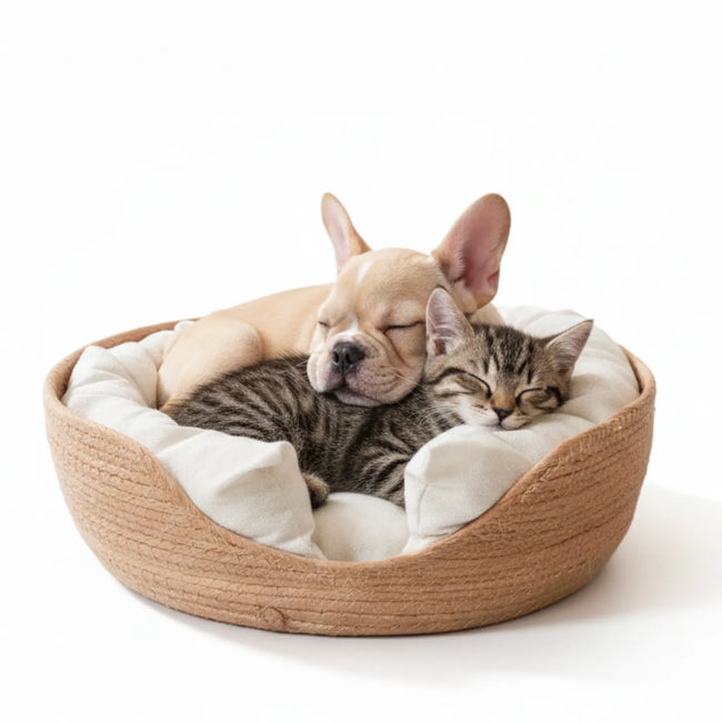 Woven Rattan Pet Bed with Cushion for Puppies & Kittens Main Image
