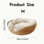 Woven Rattan Pet Bed with Cushion for Puppies & Kittens