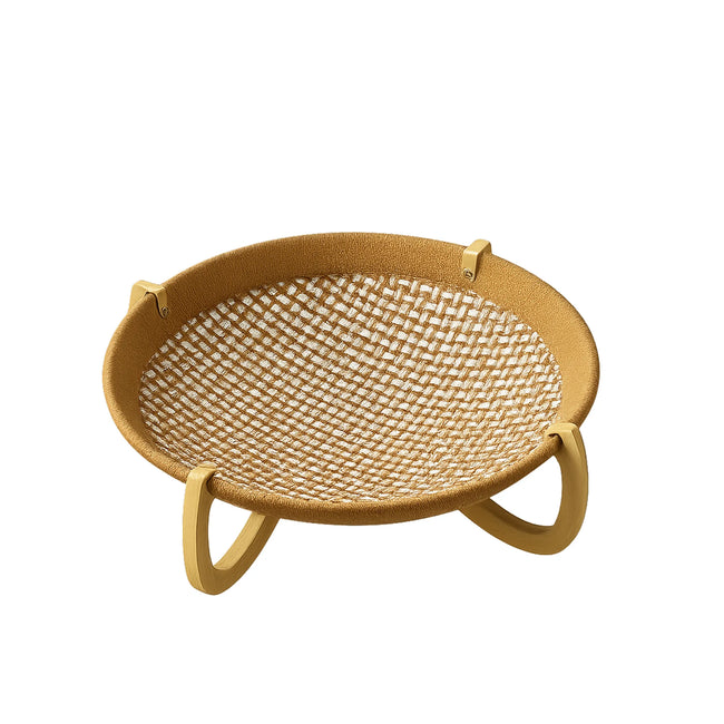 Elevated Woven Rattan Pet Bed with Wooden Stand Hover Image