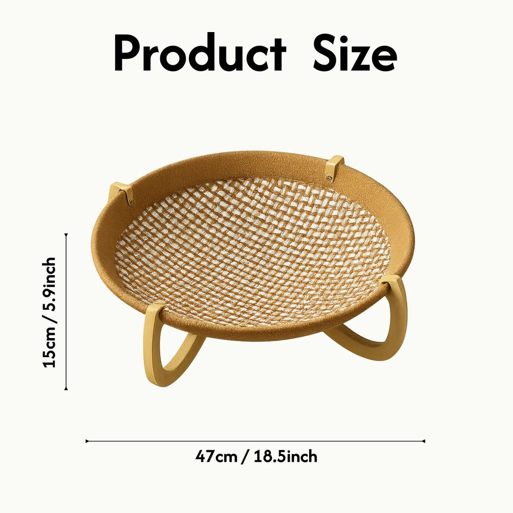 Elevated Woven Rattan Pet Bed with Wooden Stand