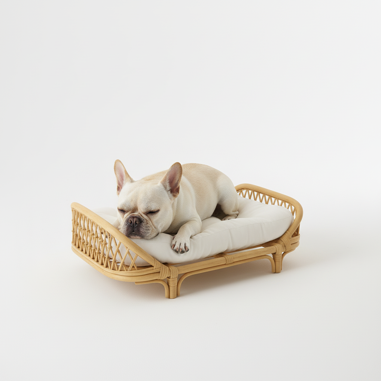 Handmade Rattan Pet Bed – Eco-Friendly Wicker Cat & Dog Sofa, Durable Breathable Pet Furniture with Cushion