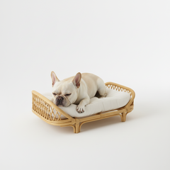 Handmade Rattan Pet Bed – Eco-Friendly Wicker Cat & Dog Sofa, Durable Breathable Pet Furniture with Cushion