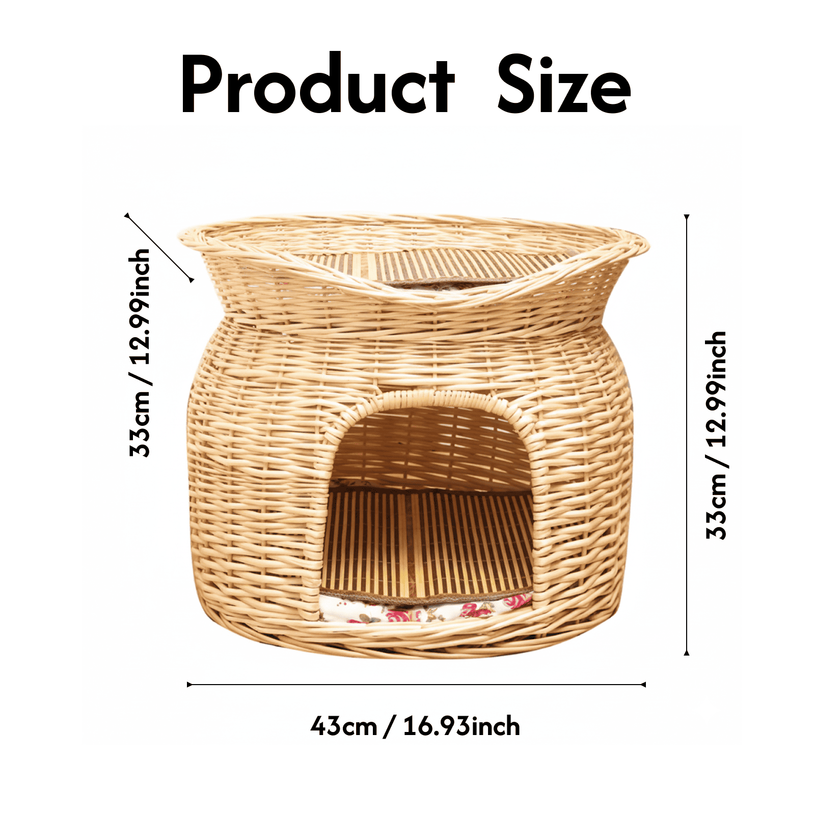 Handwoven Rattan Cat House – Two-Tier Natural Wicker Bed for Multiple Cats | Eco-Friendly Pet Furniture