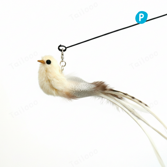 Simulation Bird Wire Long Rod Cat Teaser-- White Sparrow Bird Hover Image