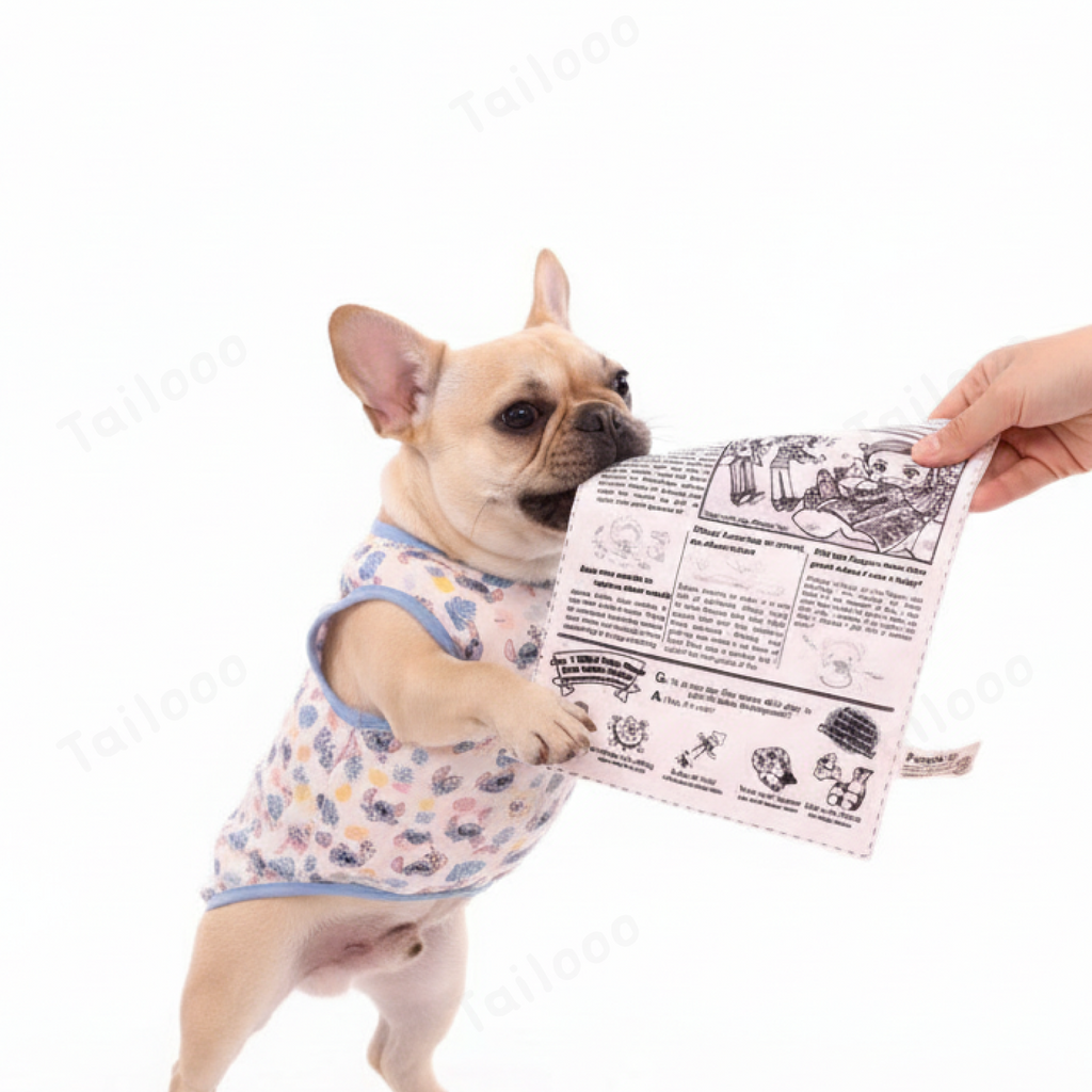 Crinkly paper dog toys with Newspaper card designs