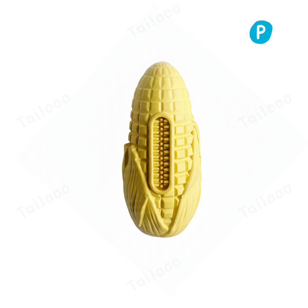 Yellow Corn-Shaped Natural Rubber Dog Chew Toy