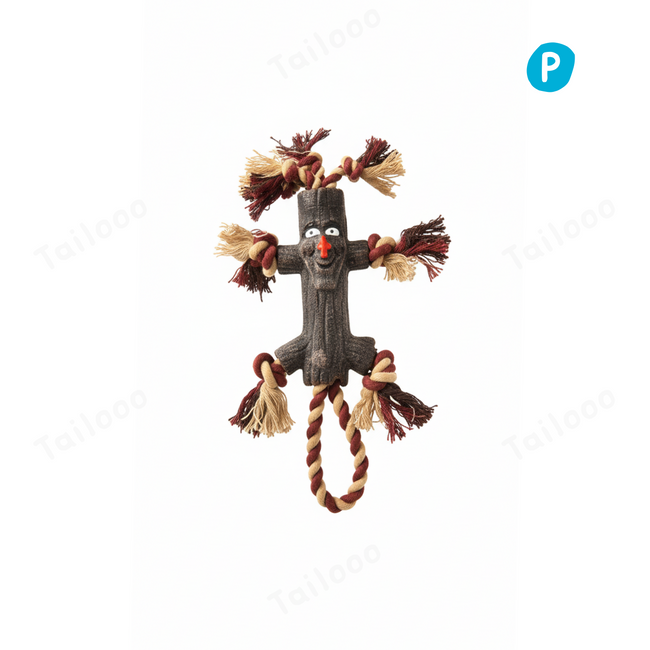 Monster Face Tree Branch — Durable Natural Rubber Dog Chew Toy with Rope Hover Image