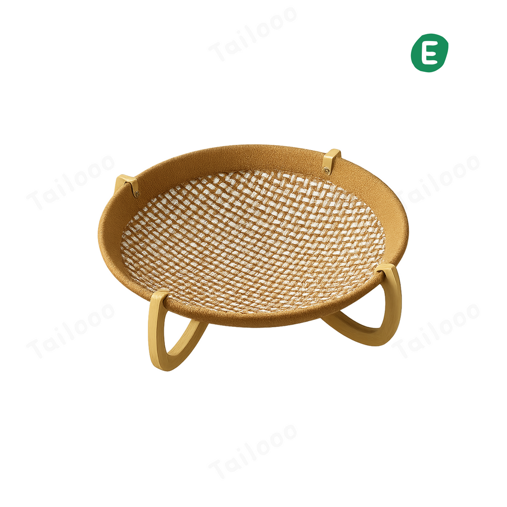Elevated Woven Rattan Pet Bed with Wooden Stand