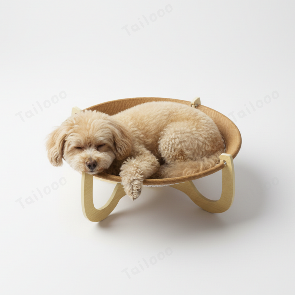 Elevated Woven Rattan Pet Bed with Wooden Stand