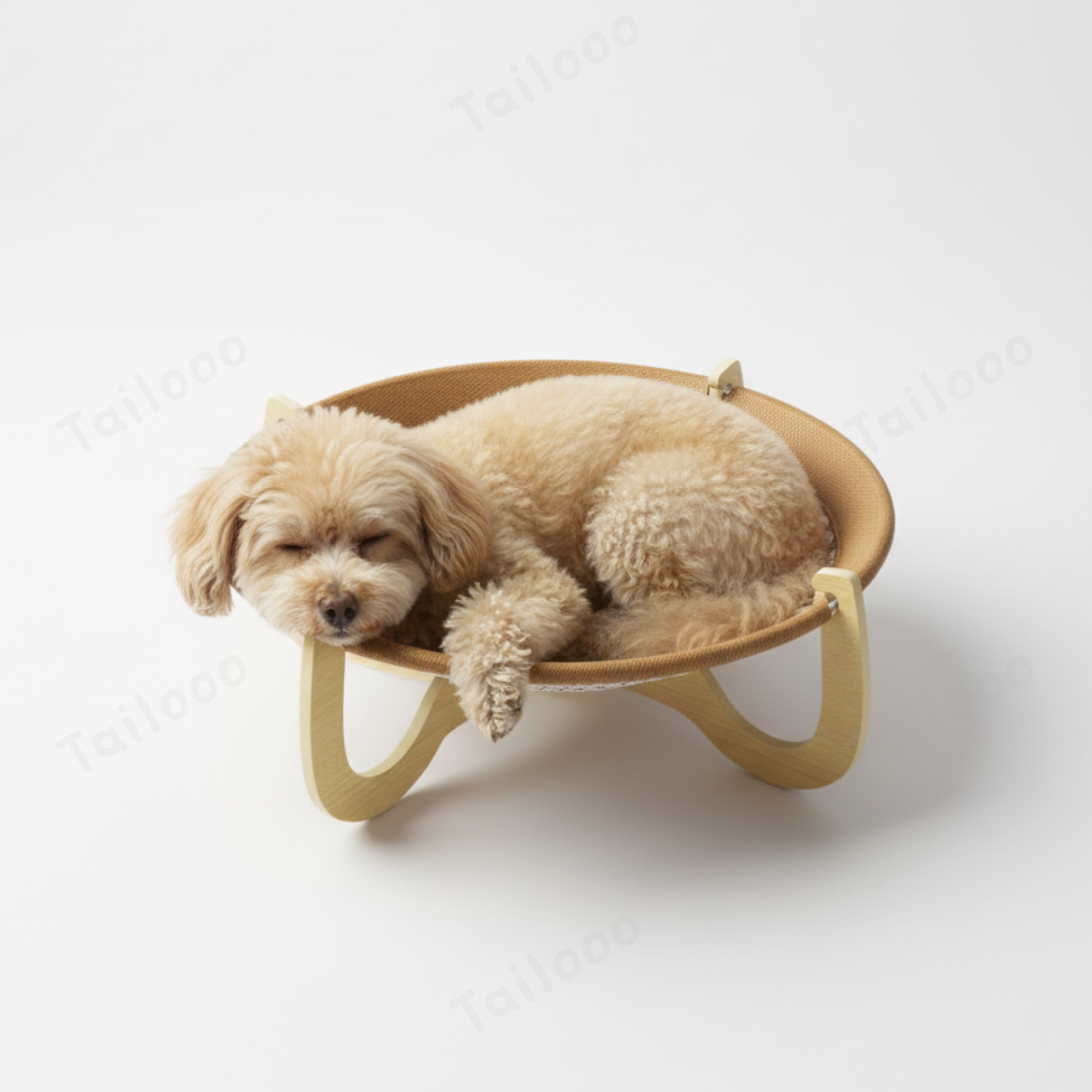 Elevated Woven Rattan Pet Bed with Wooden Stand