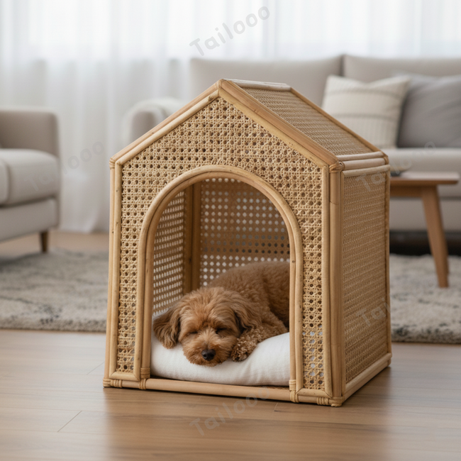 Natural  Woven Rattan Indoor Dog Cat House Main Image