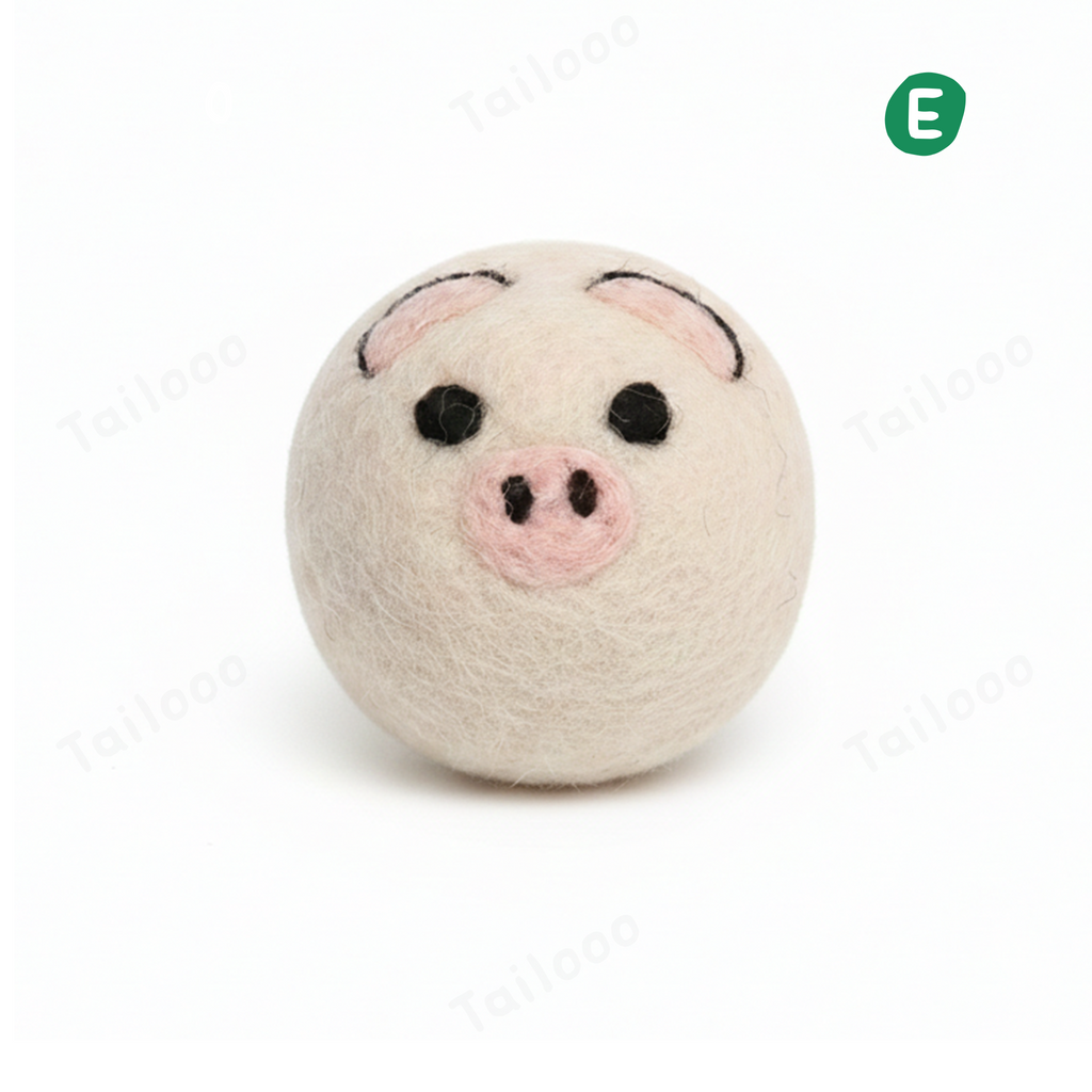 Pink pig——Safe & Durable Play Balls Natural Wool Felt Balls for Dog（3 Pieces）