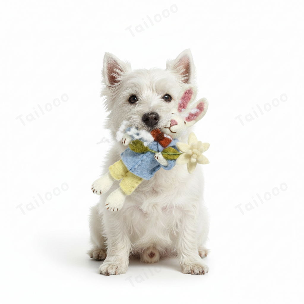 Handmade Nepal Wool Felt Pet Toy – Blue Clothed Rabbit